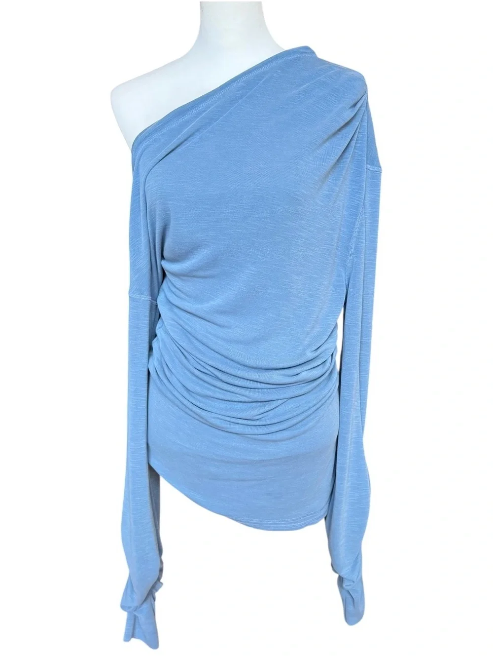 Free People Care All Day Tunic Size Large Blue Off Shoulder Slouchy Oversized